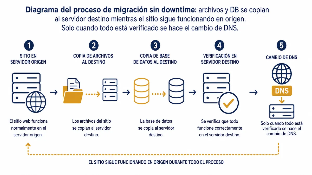 Diagrama ilustrativo de migracion hosting sin downtime