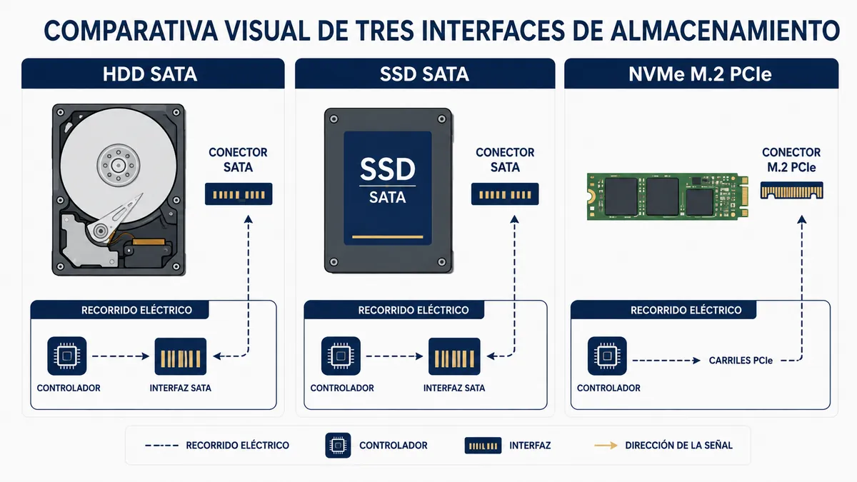 Diagrama ilustrativo de nvme vs ssd vs hdd hosting