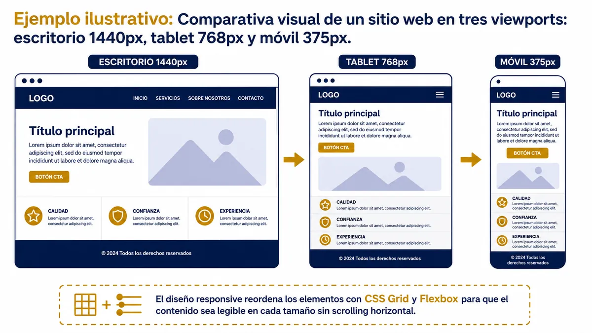 Diagrama ilustrativo de sitio web responsive importancia