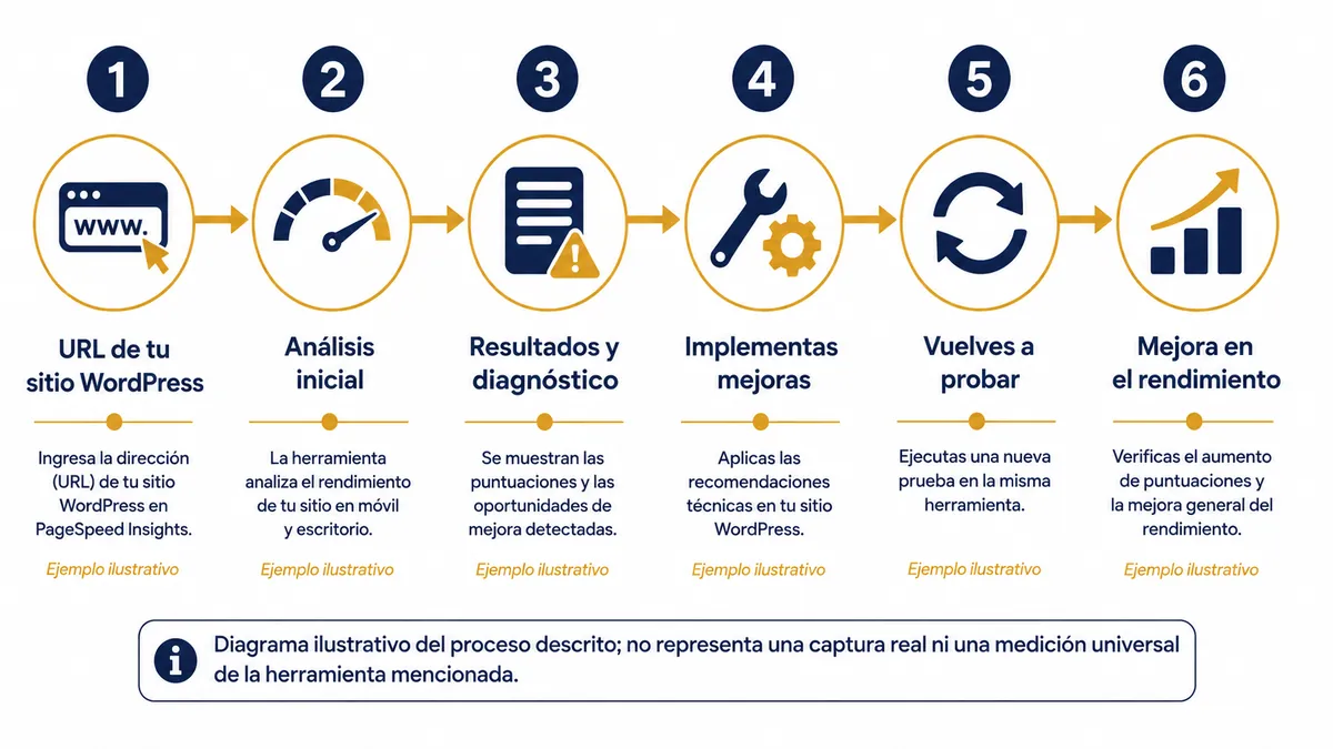 Diagrama ilustrativo de velocidad wordpress google pagespeed